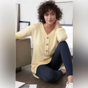 J.Jill Luxe Soft Buttoned Henley V-Neck Tunic Sunlight Size M